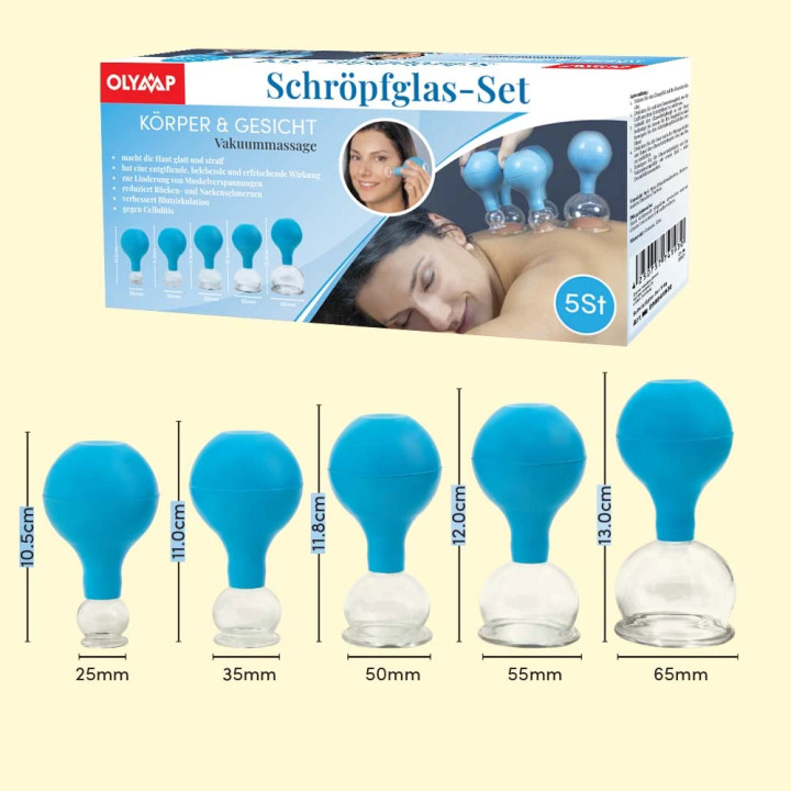 Schröpfglas-Set für Körper- und Gesichtsmassage, 5-tlg