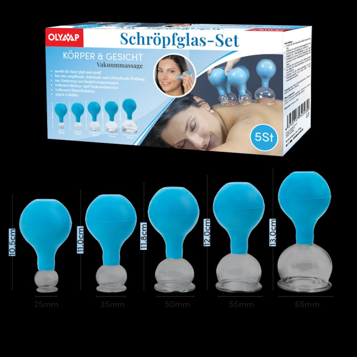 Schröpfglas-Set für Körper- und Gesichtsmassage, 5-tlg