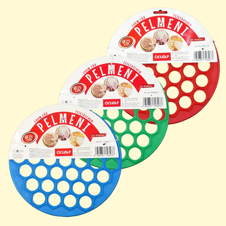 Teigform Pelmeni für 37 Teigtaschen, Ø 25 cm, Material: Polypropylen, in drei Farben