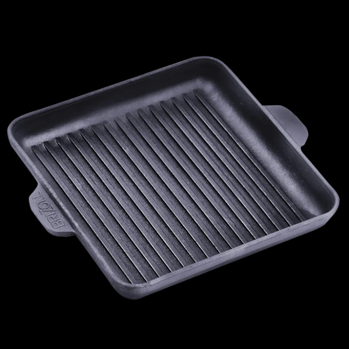 Gusseisen Grill-Servierpfanne, quadratisch Brizoll H181825G, 18 x 18 x 2,5 cm
