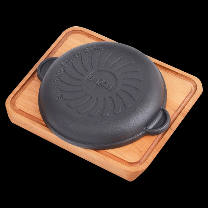 Brizoll Cast Iron Frying Pan with Wooden Base, H1825-D, 18 x 2,5 cm