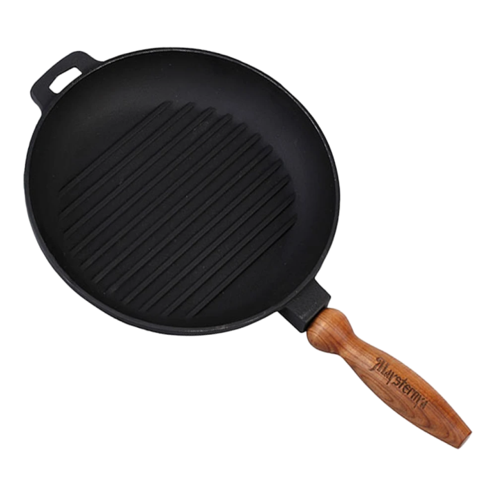 Grillpfanne aus Gusseisen mit Holzgriff 24x4 cm
